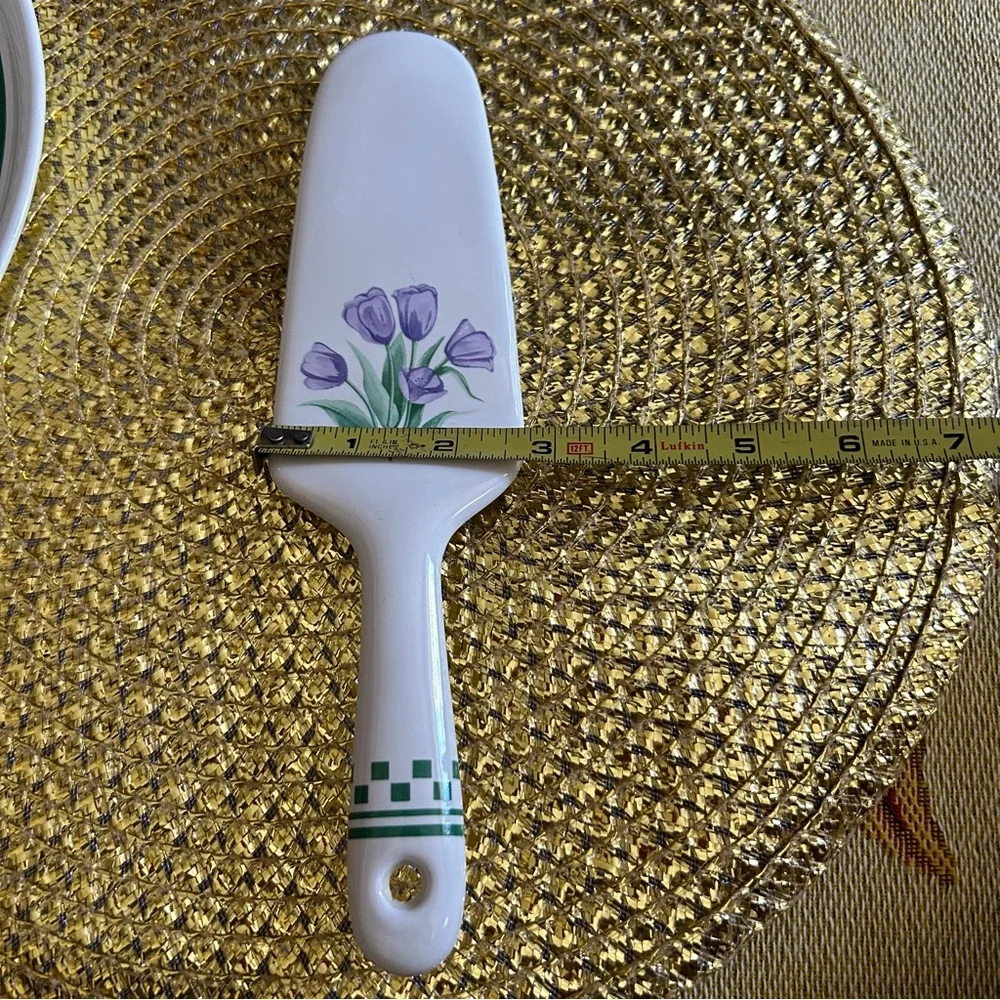 Vintage Garden Classics Purple Floral Tulips Stoneware Cake Plate Server Box SET